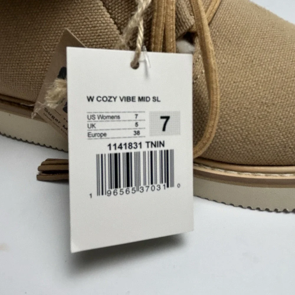 Sanuk Cozy Vibes‎ Mid Canvas Leather Boot Women's 7us/38eu New Beige Tan Comfort